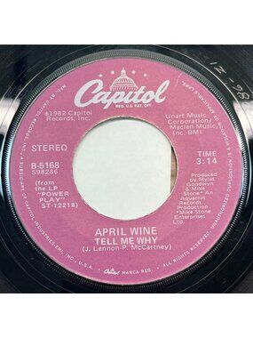April Wine Tell Me Why / Runners in the Night 45 Vinyl 80s Hard Rock Capitol VG+
